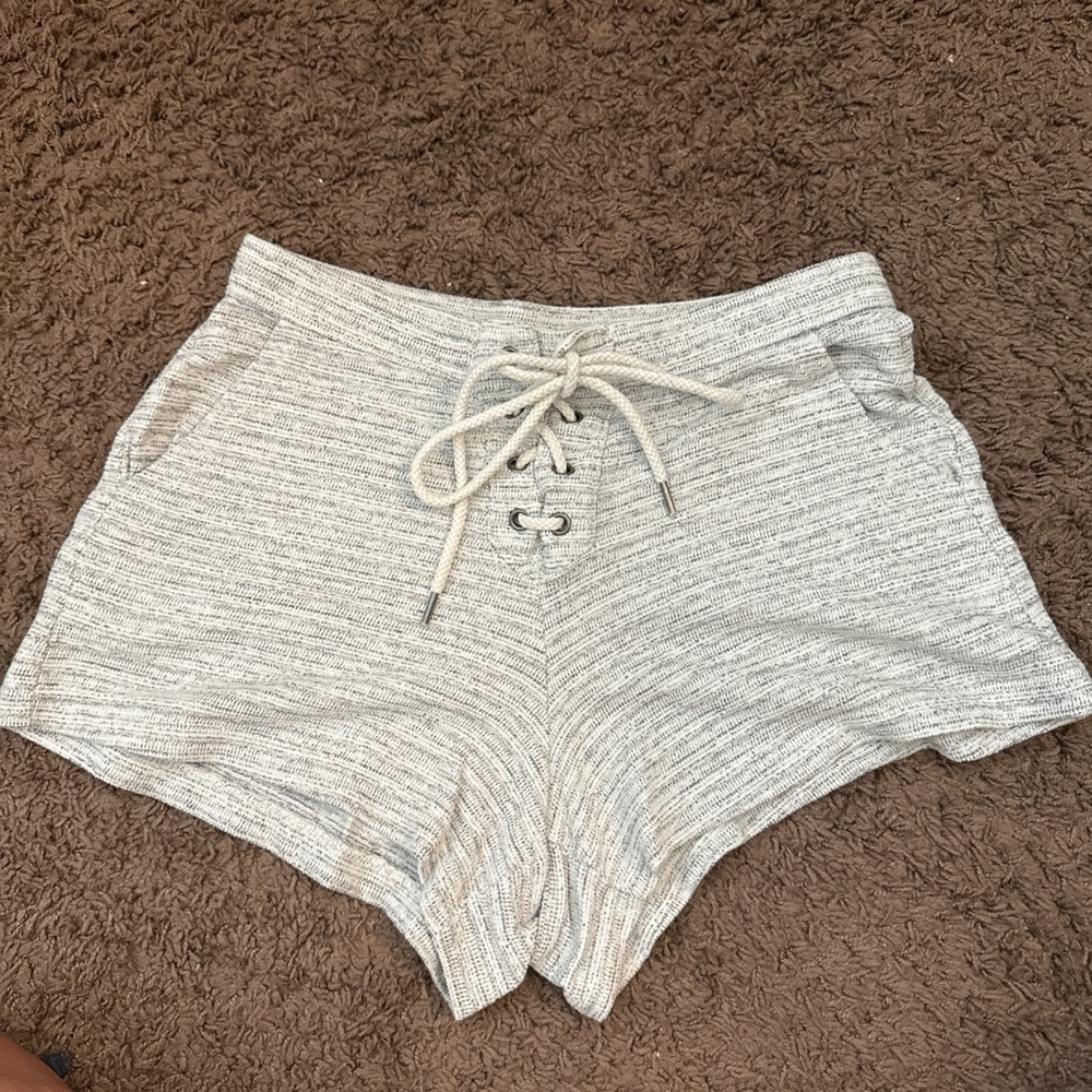 Gray Lace-Up Knit Shorts